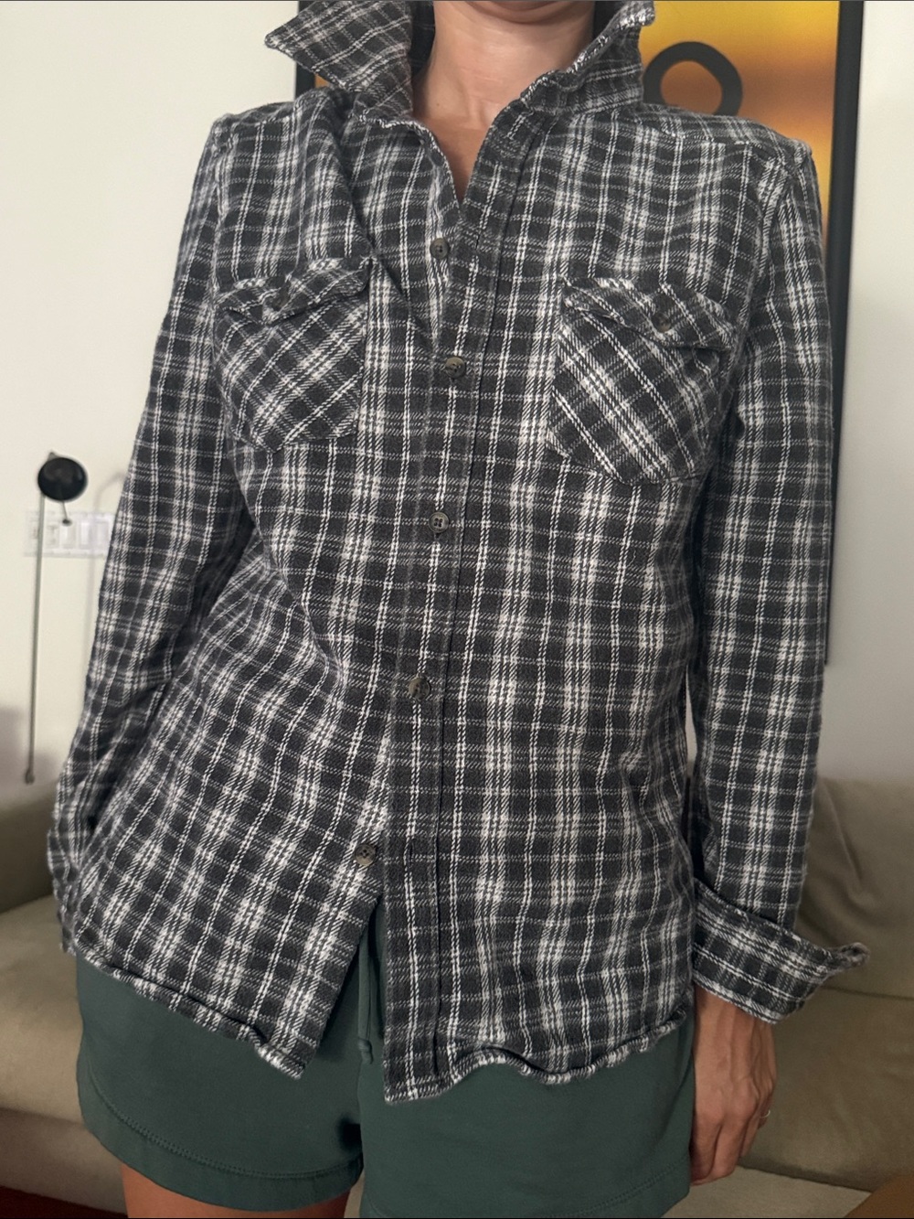 TNA/aritzia Grey & White Plaid Utility Shirt